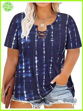 Plus Size V-Neck Tunic Tee Short Sleeve Summer Top XL-5X